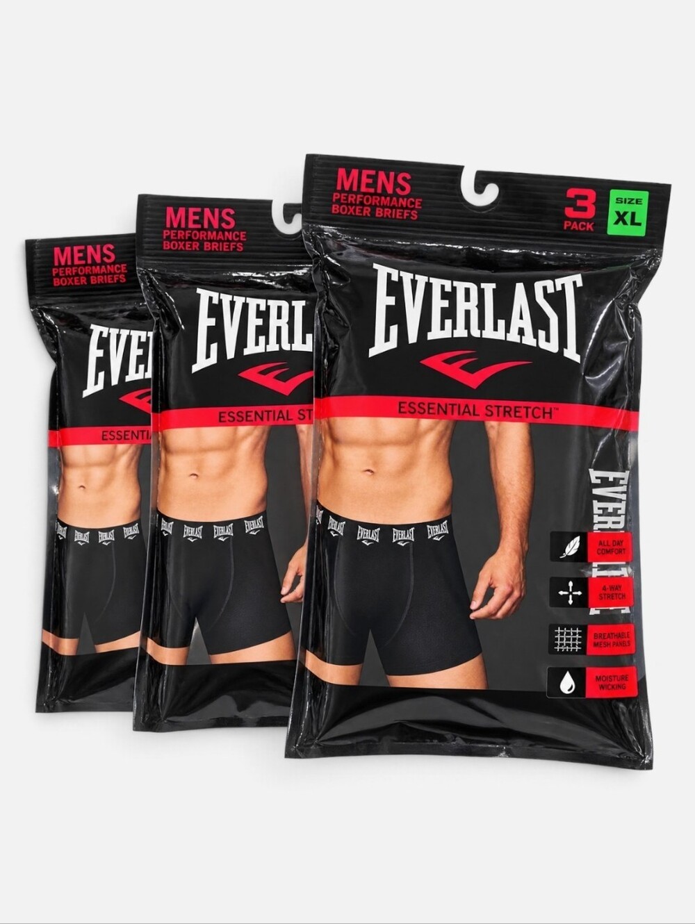 Everlast Men’s Black Size Xl Performance Boxer Briefs 9 Pair